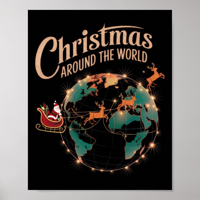 Poster Natal Pelo Mundo Engraçado Papai Noel Festi (Frente)