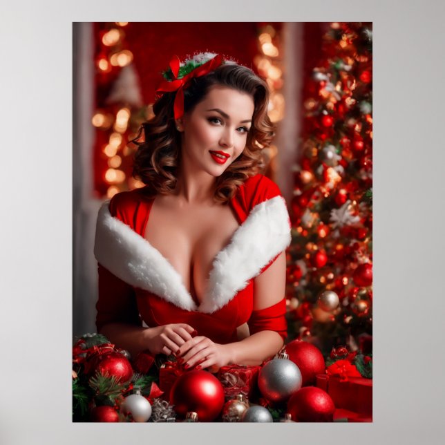 Poster Natal Pinup Santa Claus Lady (Frente)