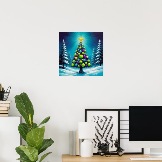 Poster Natal Pop Art com Neon Verde Azul Roxo (Escritório em casa)
