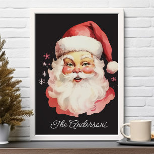 Poster Natal Preto Vintage Retro Papai Noel Família Natal