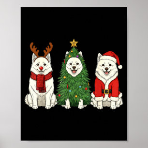 Poster Natal retrô Cão Esquimó Americano Papai Noel Rena