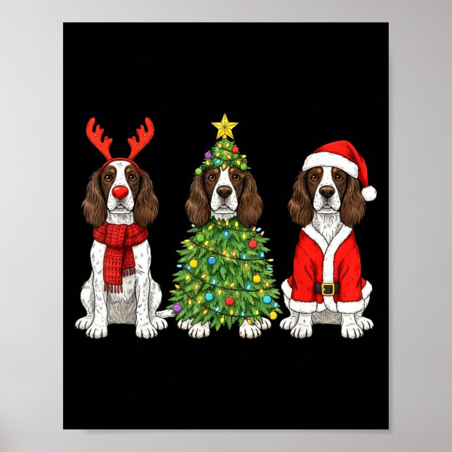 Poster Natal Retrô Cão Springer Spaniel Inglês Papai Noel (Frente)