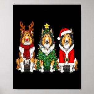 Poster Natal Retro Collie Áspero Papai Noel Rena Cão Lo