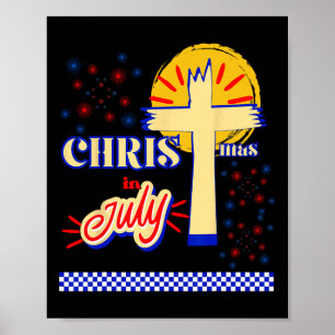 Poster Natal Retrô em Julho Cristão Jesus Deus Verão