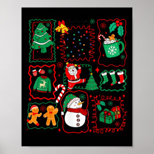 Poster Natal retrô Papai Noel Cacau Árvore de Natal Bonec