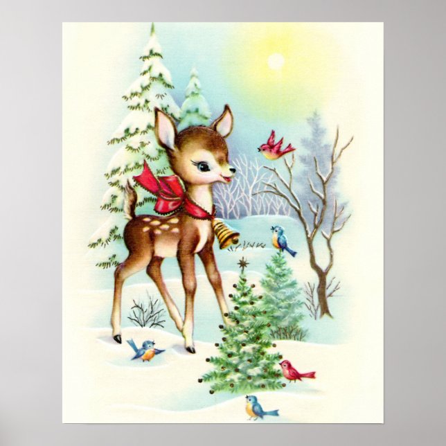 Poster Natal retrô vintage veado Feriado (Frente)