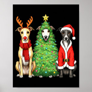 Poster Natal retrô Whippet Papai Noel Rena Cão Amante