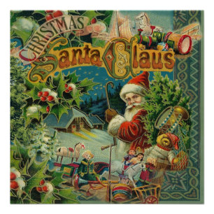 Pôster Natal Santa Claus Arte Antiquada