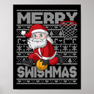Poster Natal Santa Claus Bysketbyll Feliz Swishmas Fu