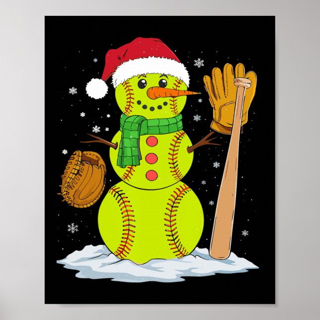 Poster Natal Snowman Softball Pitcher Rapazes Crianças (Frente)