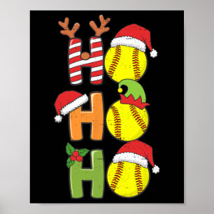 Poster Natal Softball Ho Ho Ho Softball Xmas Me Esportes