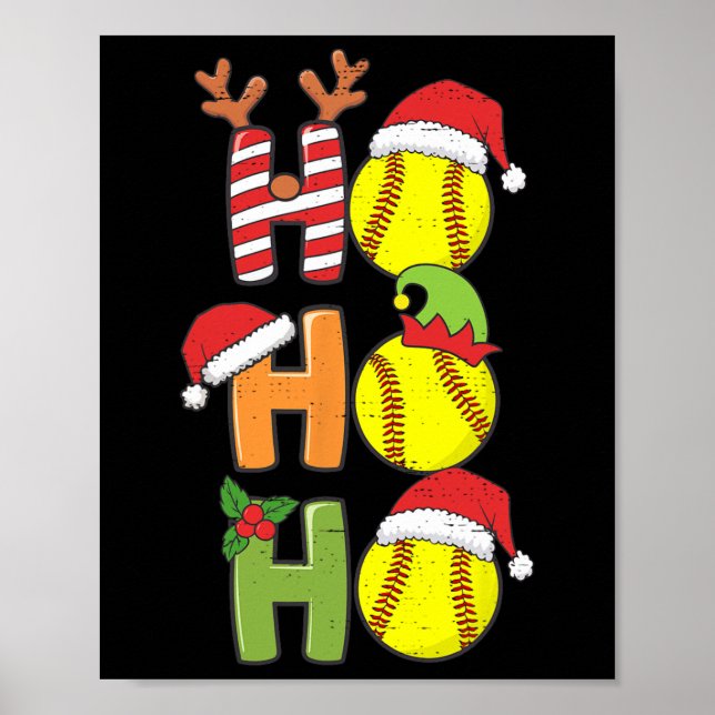 Poster Natal Softball Ho Ho Ho Softball Xmas Me Esportes (Frente)