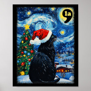 Poster Natal Starry Night Black Cat Comma La Kamala H