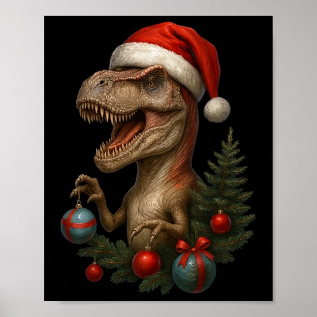 Poster Natal T-rex Natal Divertido Dinossauro Férias  (Frente)