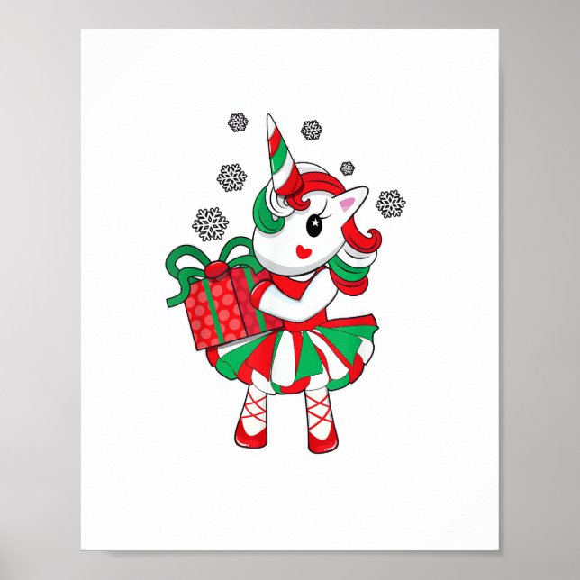 Poster Natal Unicorn Diversão Meninas Crianças Floco de N (Frente)