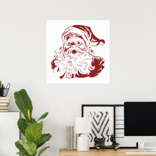 Poster Natal Vintage, Alegre Papai Noel Retro, Vermelho