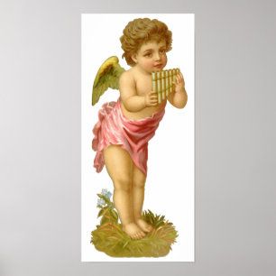 Pôster Natal vintage, anjo do músico com tubulações da