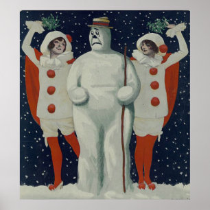 Poster Natal vintage boneco de neve e senhoras