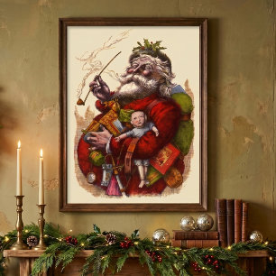 Poster Natal vintage, brinquedos da tubulação de Papai