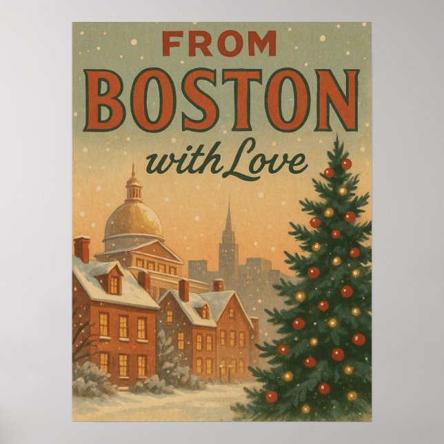 Poster Natal Vintage de Boston Com Amor  (Frente)