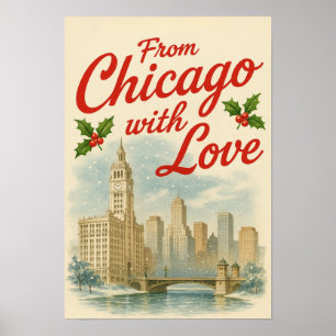 Poster Natal vintage - De Chicago Com Amor