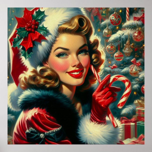 Poster Natal vintage Girl (Frente)