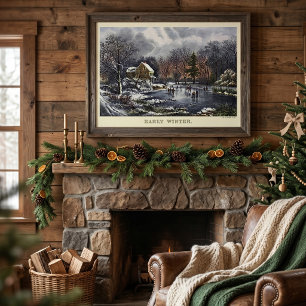 Poster Natal vintage, inverno adiantado com patinadores