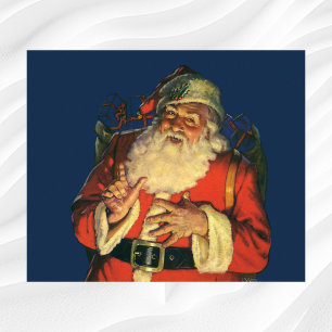 Poster Natal vintage, Papai Noel alegre com brinquedos