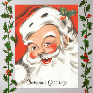 Pôster Natal vintage, Papai Noel alegre com sorriso