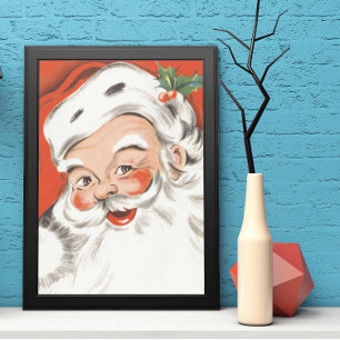 Pôster Natal vintage, Papai Noel alegre com sorriso