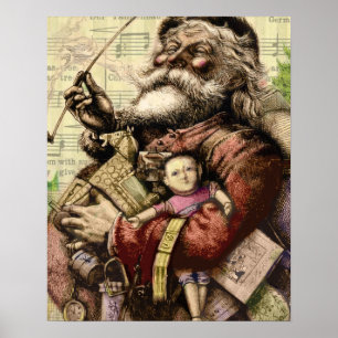 Pôster natal vintage Santa Claus Art