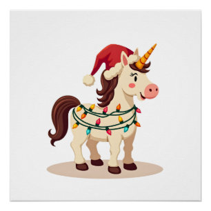 Pôster Natal Vintage Unicórnio Dabbing Papai Noel Engraça