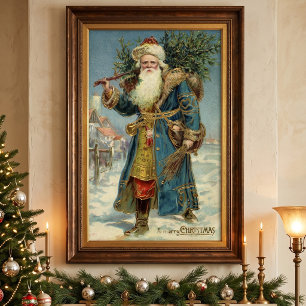 Poster Natal vintage, Victorian Papai Noel com árvore