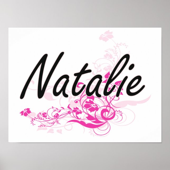 Pôster Natalie Artística Name Design com Flores (Frente)