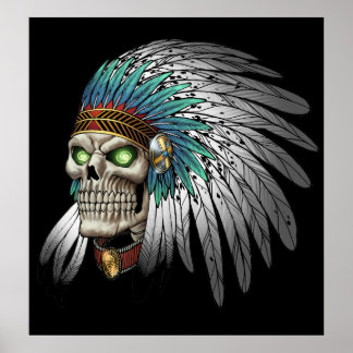 Pôster Native American Indian Tribal Gothic Skull