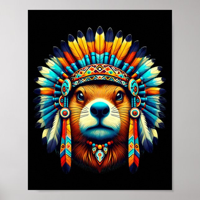 Poster Native Indian Groundhog Native American Indian Fea (Frente)