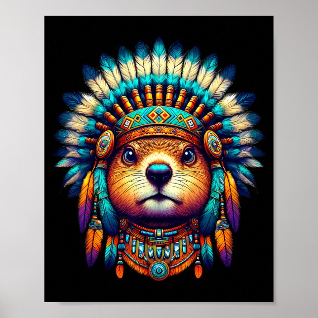 Poster Native Indian Groundhog Native American Indian Fea (Frente)