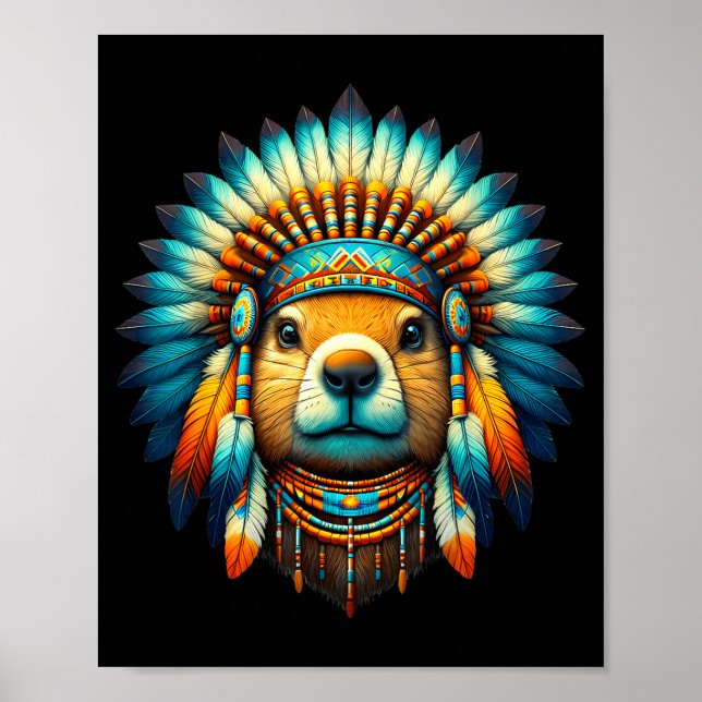 Poster Native Indian Groundhog Native American Indian Fea (Frente)