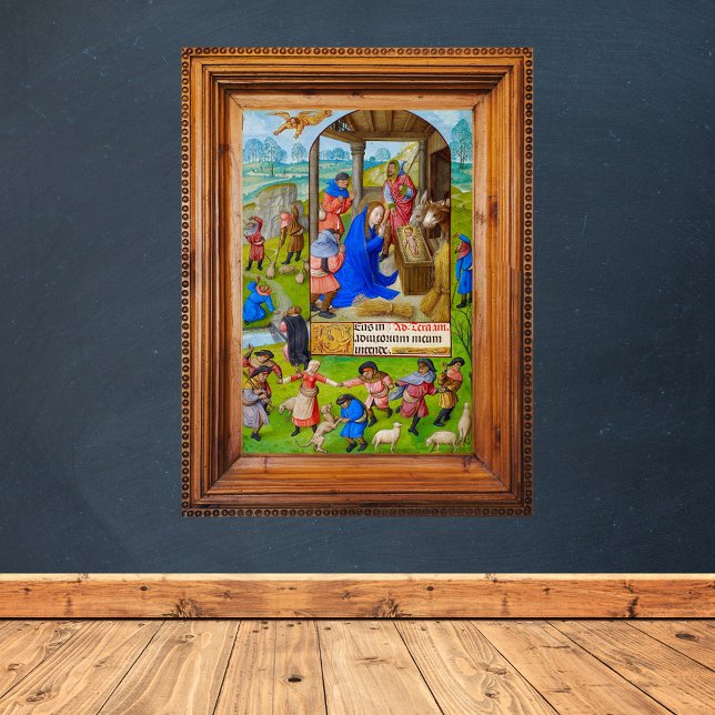 Poster Natividade Cristã de Natal Medieval (Vintage Religious Catholic Christian Christmas Nativity Scene from a Medieval Illuminated Manuscript)
