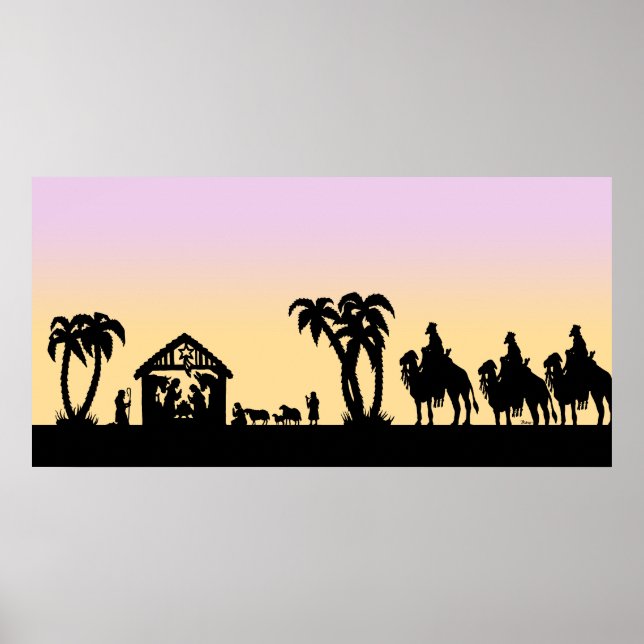 Pôster Natividade Silhouette Wise Men no Horizonte (Frente)