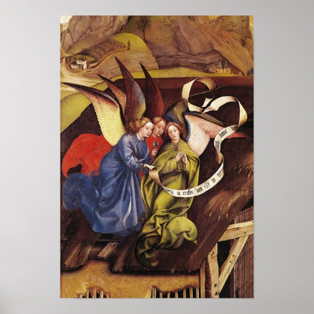 Pôster Nativity, detail of three angels, c.1425 (Frente)