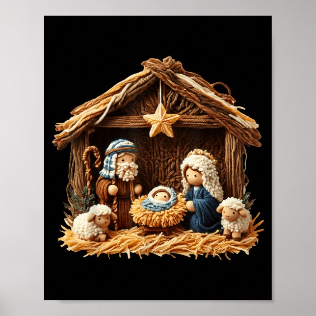 Poster Nativity Scene Faux Yarn Crochet Jesus Christmas R (Frente)