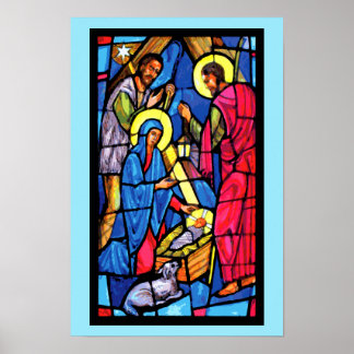 Poster Nativity Stained Glass Christmas