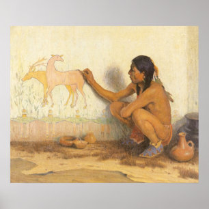 Poster Nativo americano do vintage, artista indiano por