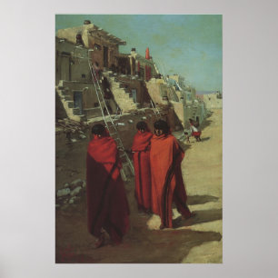 Pôster Nativo americano do vintage, povoado indígeno do