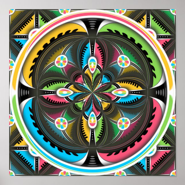 Poster Nativo Americano Mandala Colorida Abstrato art (Frente)