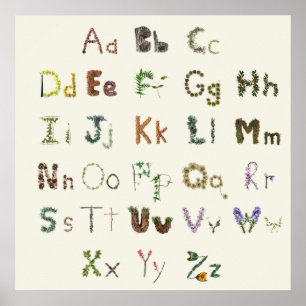 Poster Nature Alphabet Kids Educacional Botânico ABC