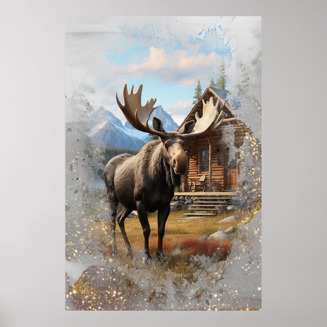 Poster *~* Nature AP49 MOOSE Artsy Cabin Sparkle Sky (Frente)