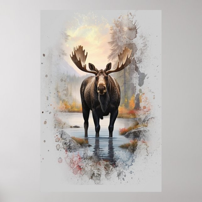 Poster *~* Nature AP49 MOOSE Artsy Forest Stream (Frente)