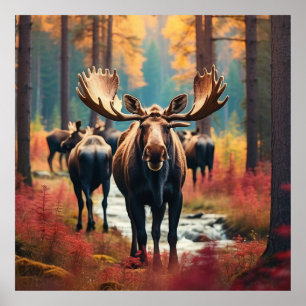 Poster *~* Nature AP49 MOOSE Forest PINES STREAM